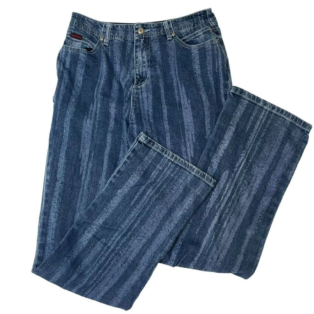 Fubu Women's Vintage Y2K Wide Straight Leg Medium Wash Stiped Jeans Size 12 - Picture 3 of 9